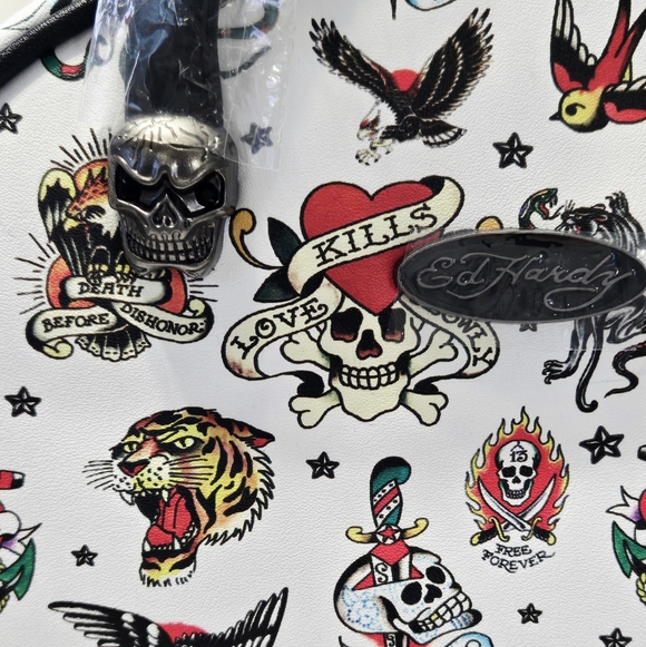 NEW Ed Hardy White Lunch Bag Satchel,Detachable Shoulder Strap,Thermal Linen NWT - Picture 6 of 6
